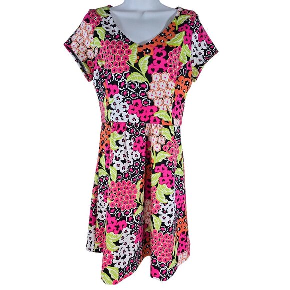 Kaari Blue Size M Short Sleeve Multicolor Floral Short Sleeve Dress - Picture 1 of 8